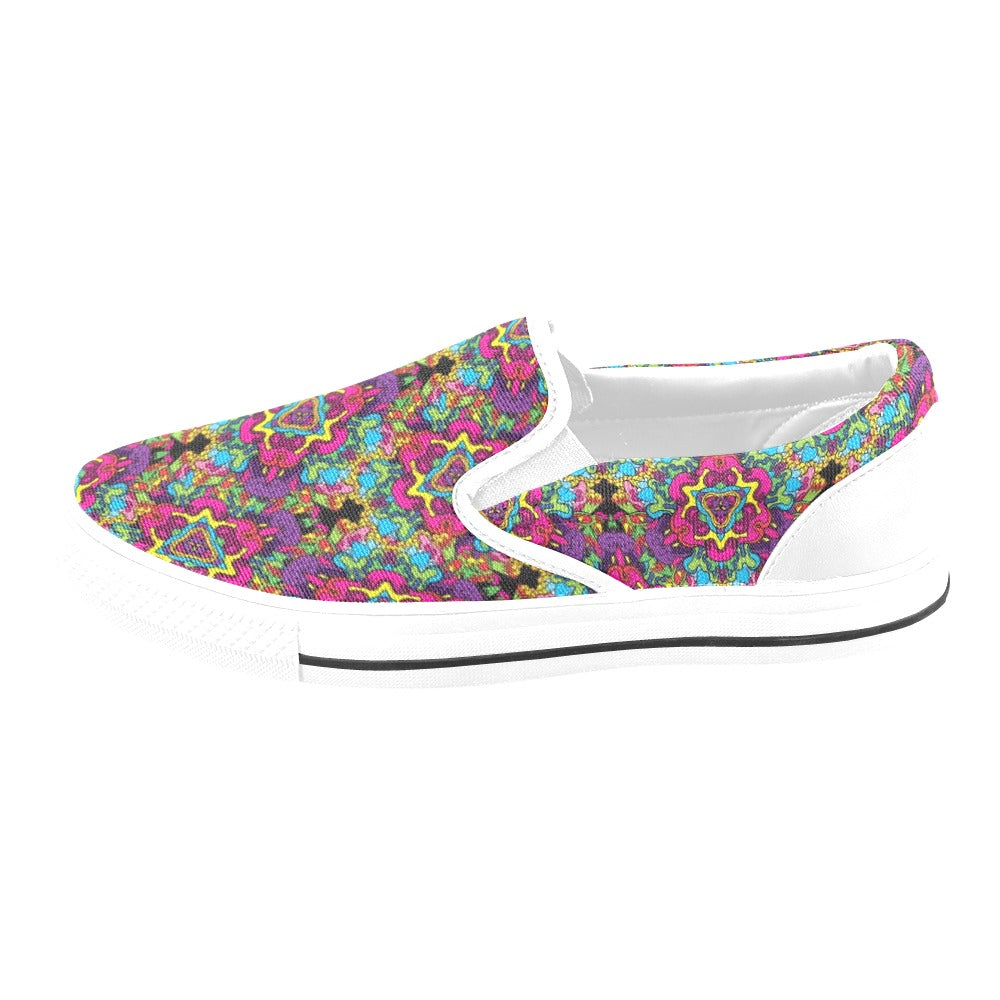 Trippy Print Design LKS303 White Slip Ons Canvas Women's Shoes