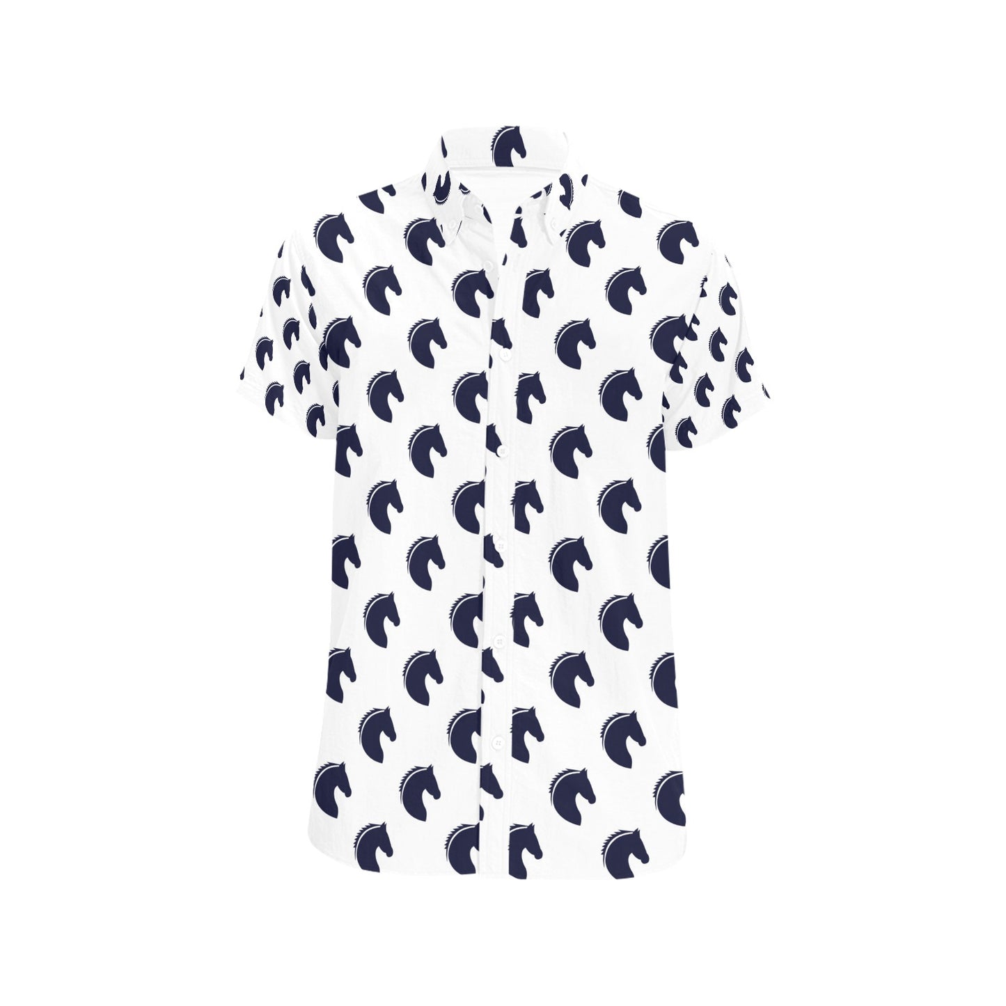 Horse Head Print Design LKS303 Men Short Sleeve Button Up Shirt