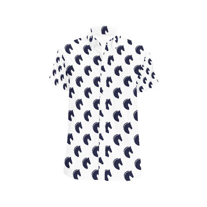 Horse Head Print Design LKS303 Men Short Sleeve Button Up Shirt