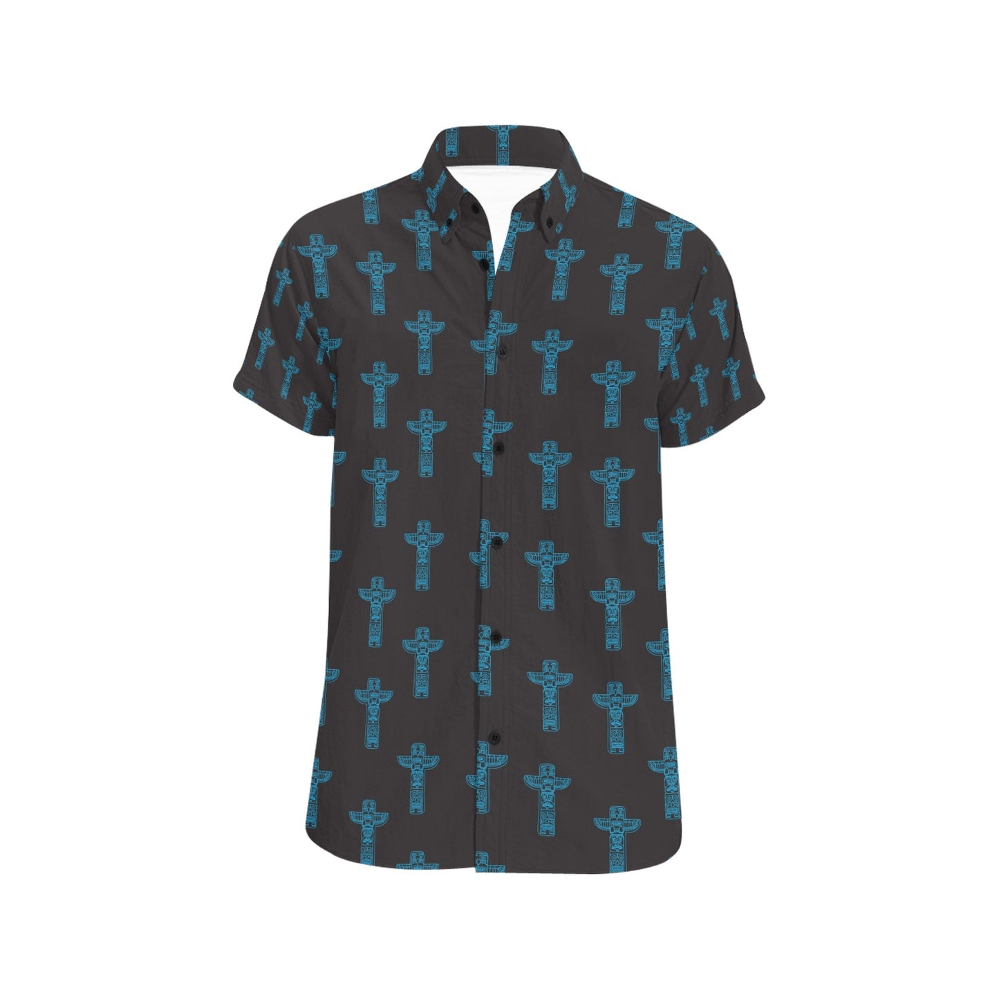 Totem Print Design LKS304 Men Short Sleeve Button Up Shirt