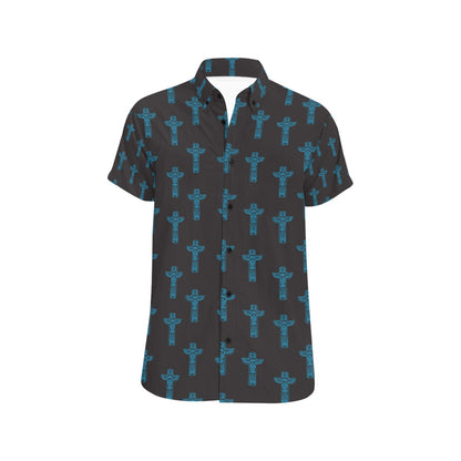 Totem Print Design LKS304 Men Short Sleeve Button Up Shirt