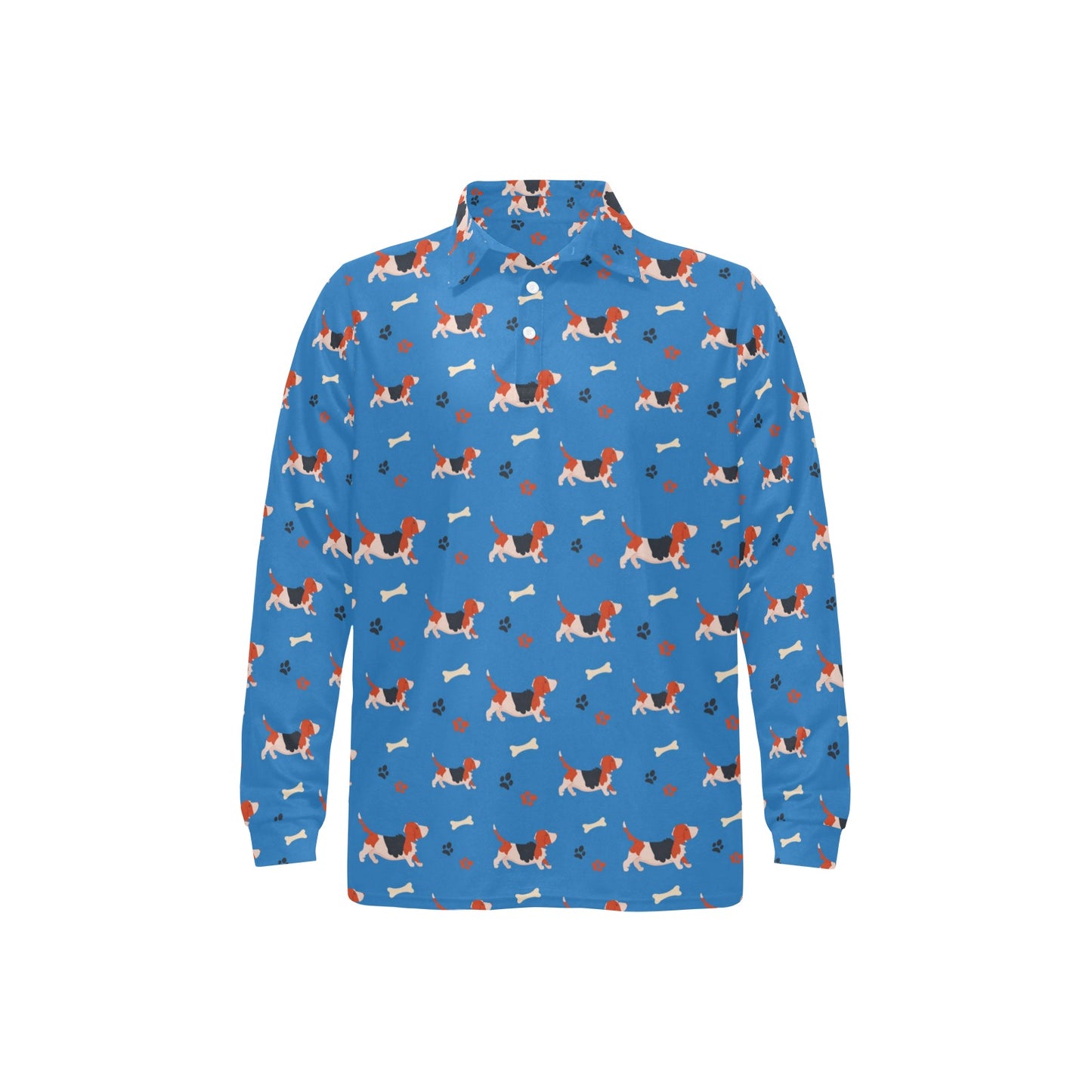 Basset Hound Pattern Print Design 02 Long Sleeve Polo Shirt For Men's