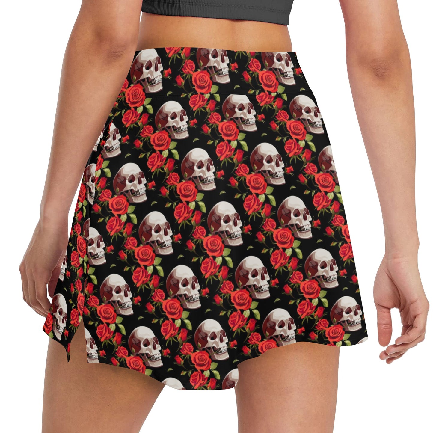 Red Rose Skull Design Print 17" Golf & Pickleball Skort with Pockets