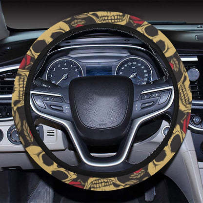 Skull And Roses Print Design LKS302 Steering Wheel Cover with Elastic Edge