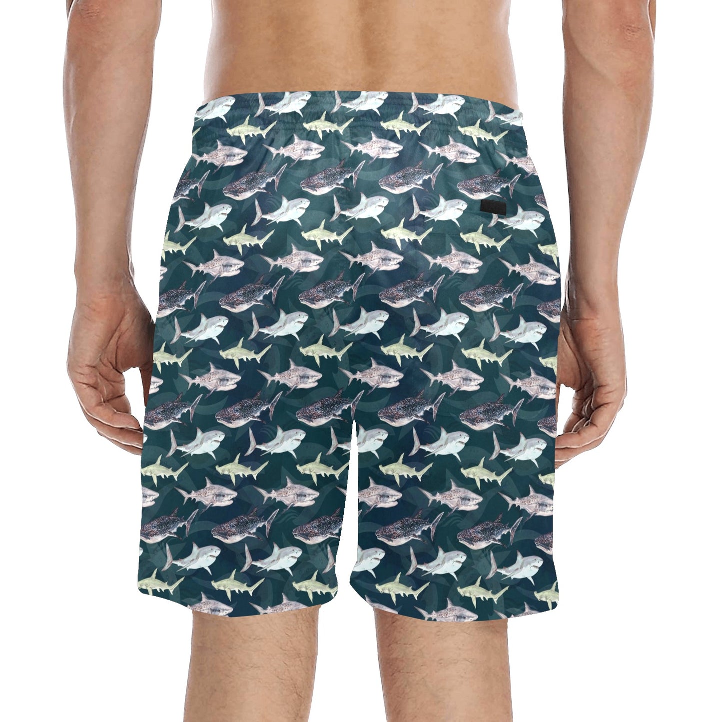 Shark Pattern Print Men's Swim Trunks Beach Shorts