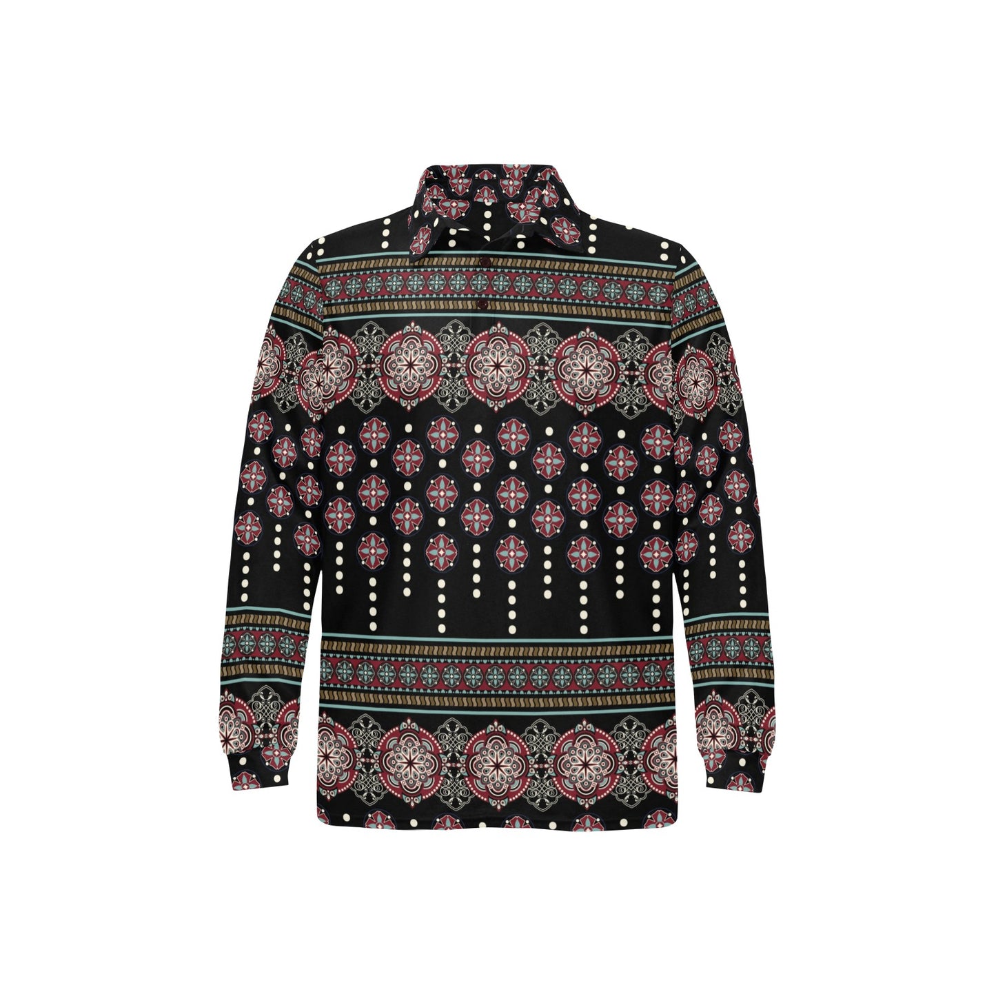 Ethnic Dot Style Print Pattern Long Sleeve Polo Shirt For Men's