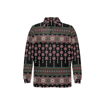 Ethnic Dot Style Print Pattern Long Sleeve Polo Shirt For Men's