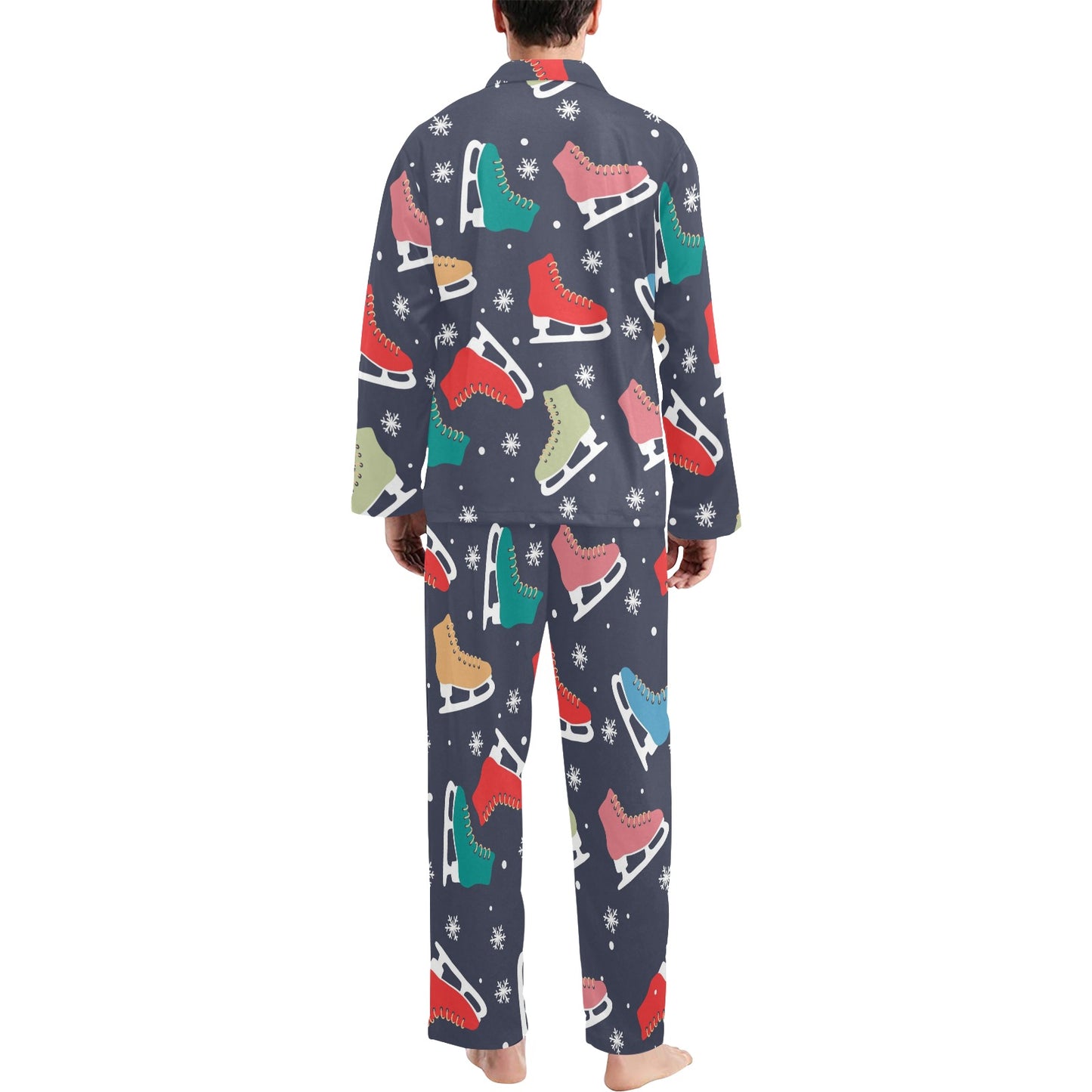 Ice Skate Pattern Print Design 04 Men's Long Pajama Set