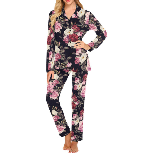 Rose Pattern Women's Long Pajama Set