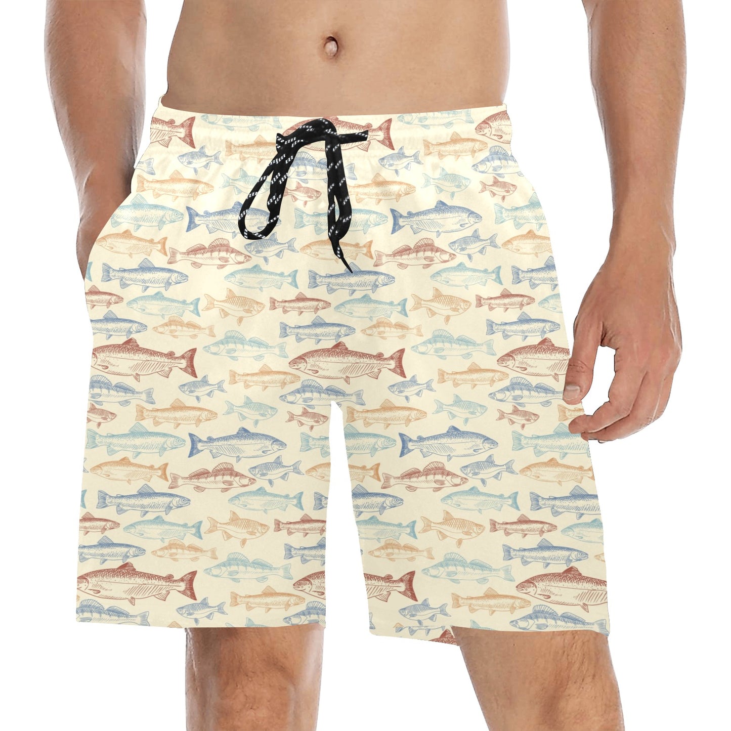 Salmon Fish Print Design LKS302 Men's Swim Trunks Beach Shorts