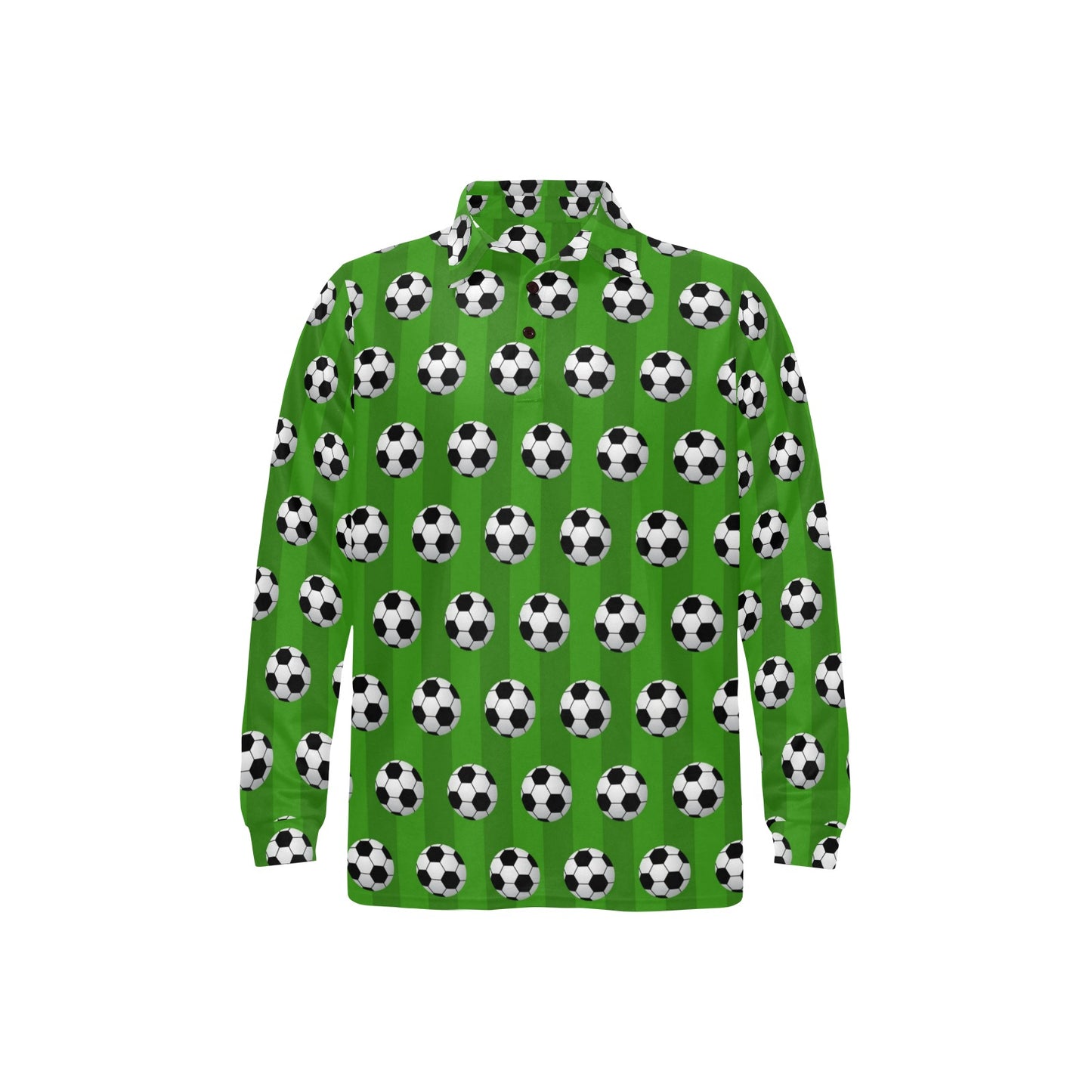 Soccer Ball Green Backgrpund Print Long Sleeve Polo Shirt For Men's