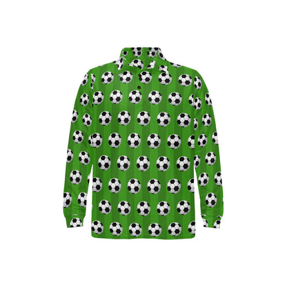 Soccer Ball Green Backgrpund Print Long Sleeve Polo Shirt For Men's