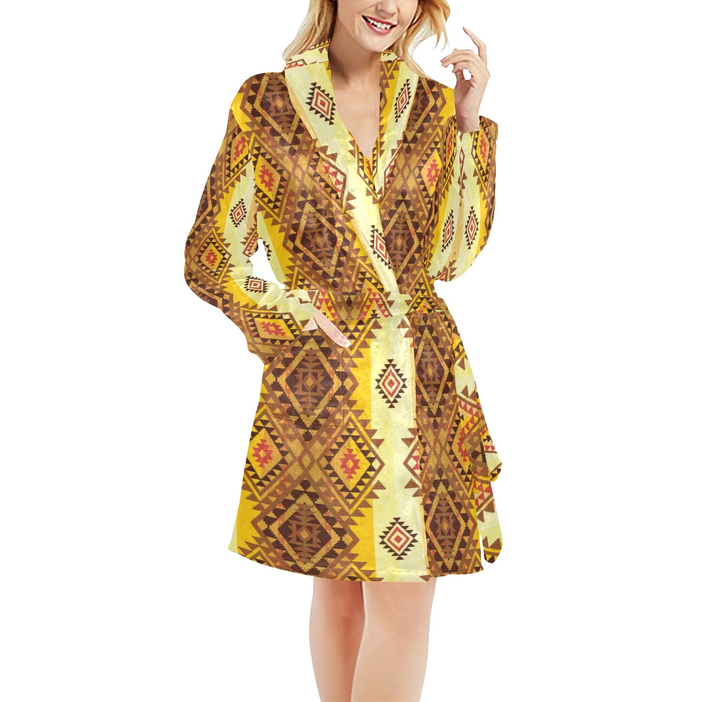 Native Pattern Print Design A09 Women's Fleece Robe