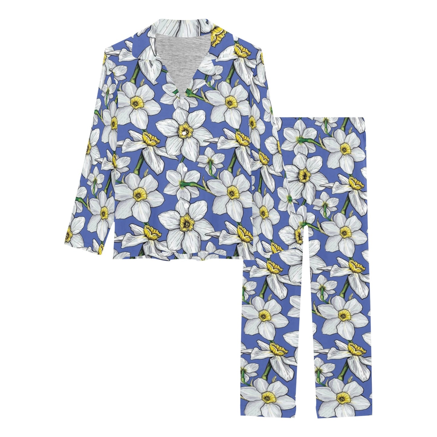 Daffodils Pattern Print Design DF08 Women's Long Pajama Set