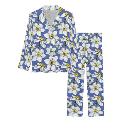Daffodils Pattern Print Design DF08 Women's Long Pajama Set