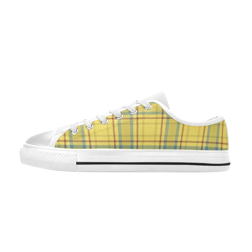 Tartan Yellow Print Design LKS301 Women's White Low Top Shoes