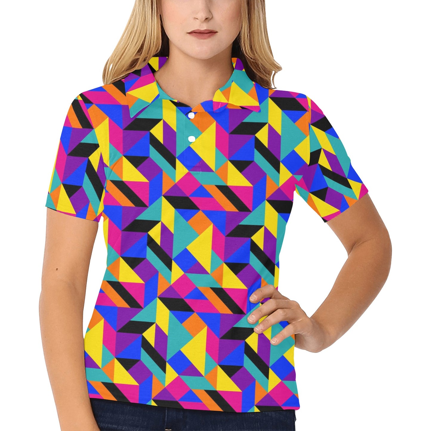 90s Colorful Pattern Print Design 1 Women's Polo Shirt