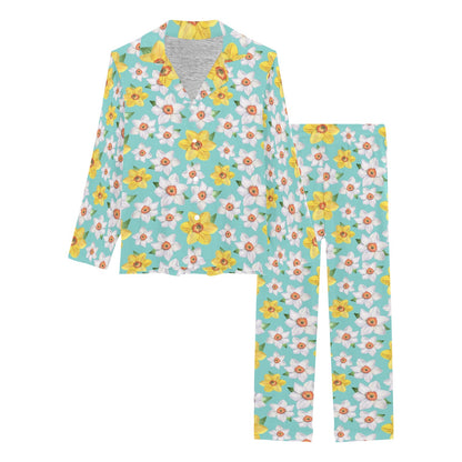 Daffodils Pattern Print Design 02 Women's Long Pajama Set