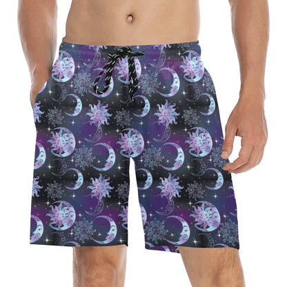 Sun Moon Print Design LKS303 Men's Swim Trunks Beach Shorts