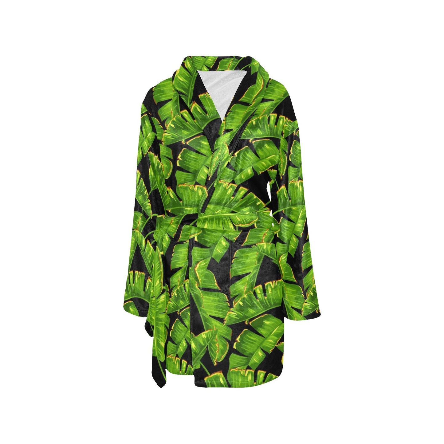 Banana Leaf Pattern Print Design BL06 Women's Fleece Robe