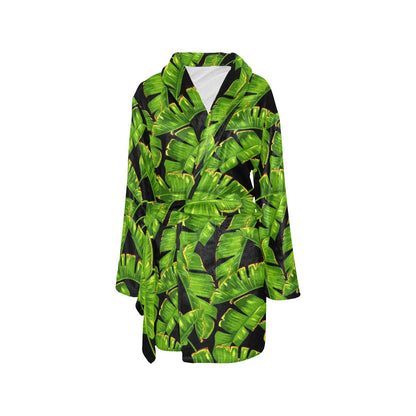 Banana Leaf Pattern Print Design BL06 Women's Fleece Robe