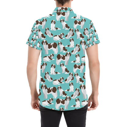 St Bernards Print Design LKS302 Men Short Sleeve Button Up Shirt