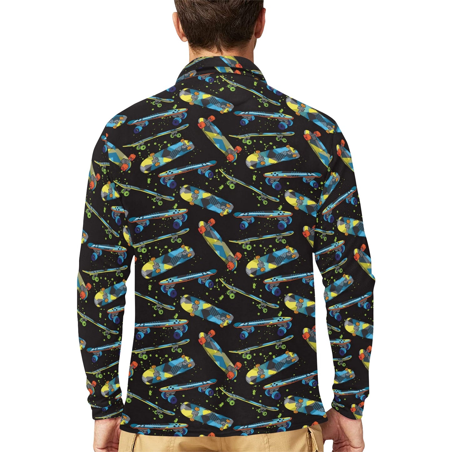 Skateboard Print Design LKS305 Long Sleeve Polo Shirt For Men's