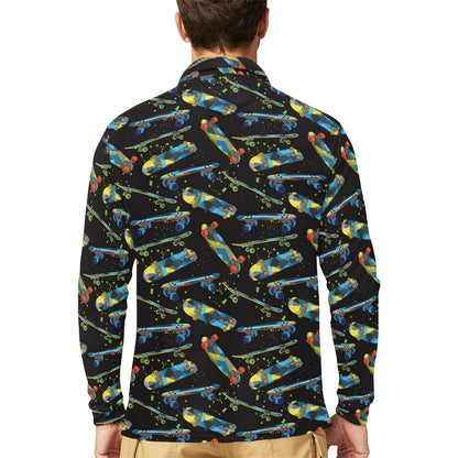Skateboard Print Design LKS305 Long Sleeve Polo Shirt For Men's