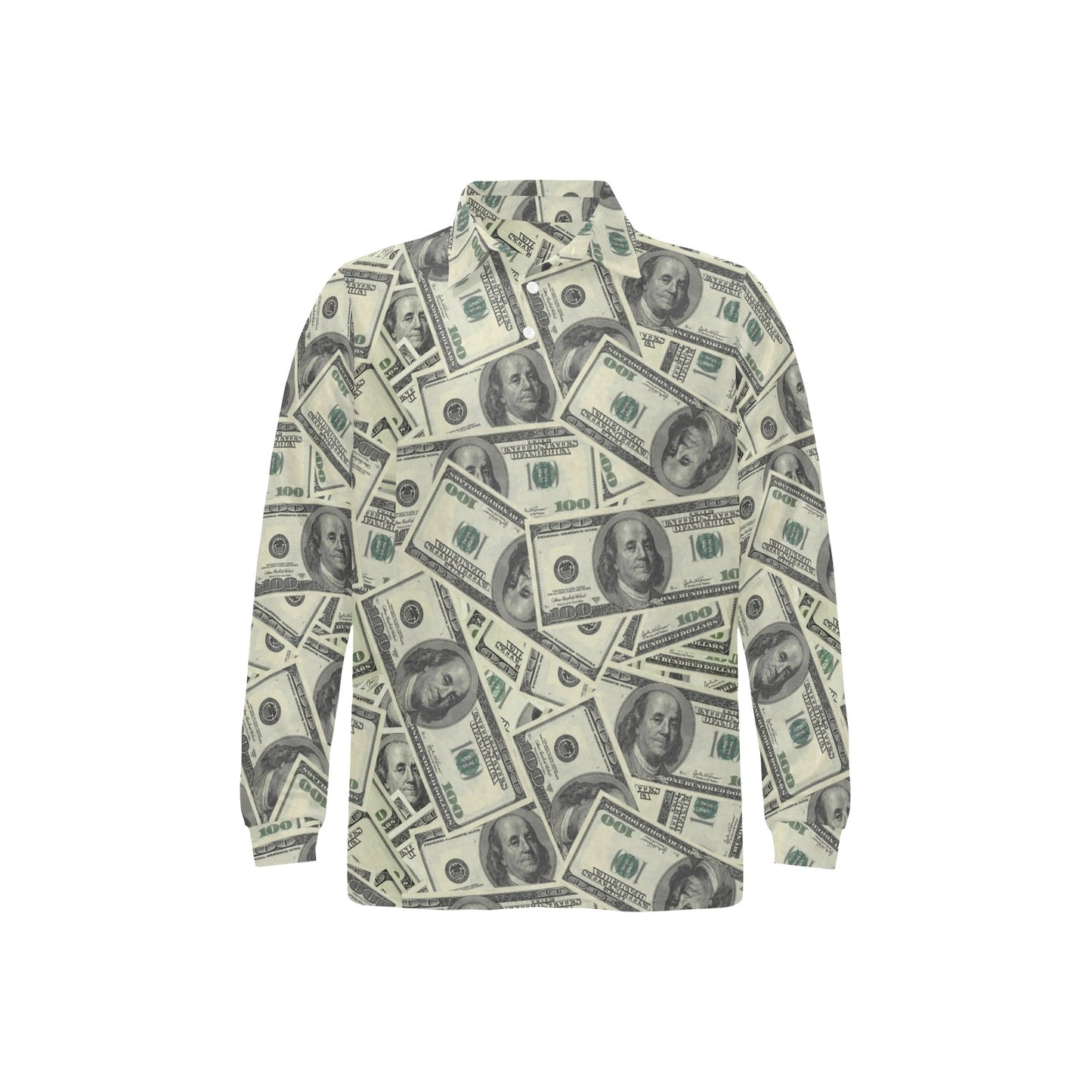 Dollar Pattern Print Design DO02 Long Sleeve Polo Shirt For Men's