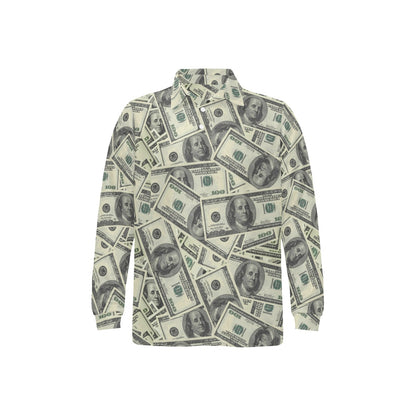 Dollar Pattern Print Design DO02 Long Sleeve Polo Shirt For Men's