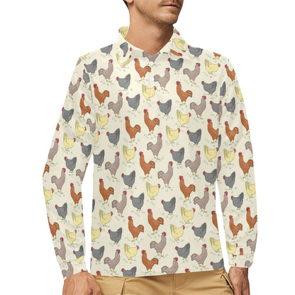 Chicken Pattern Print Design 05 Long Sleeve Polo Shirt For Men's