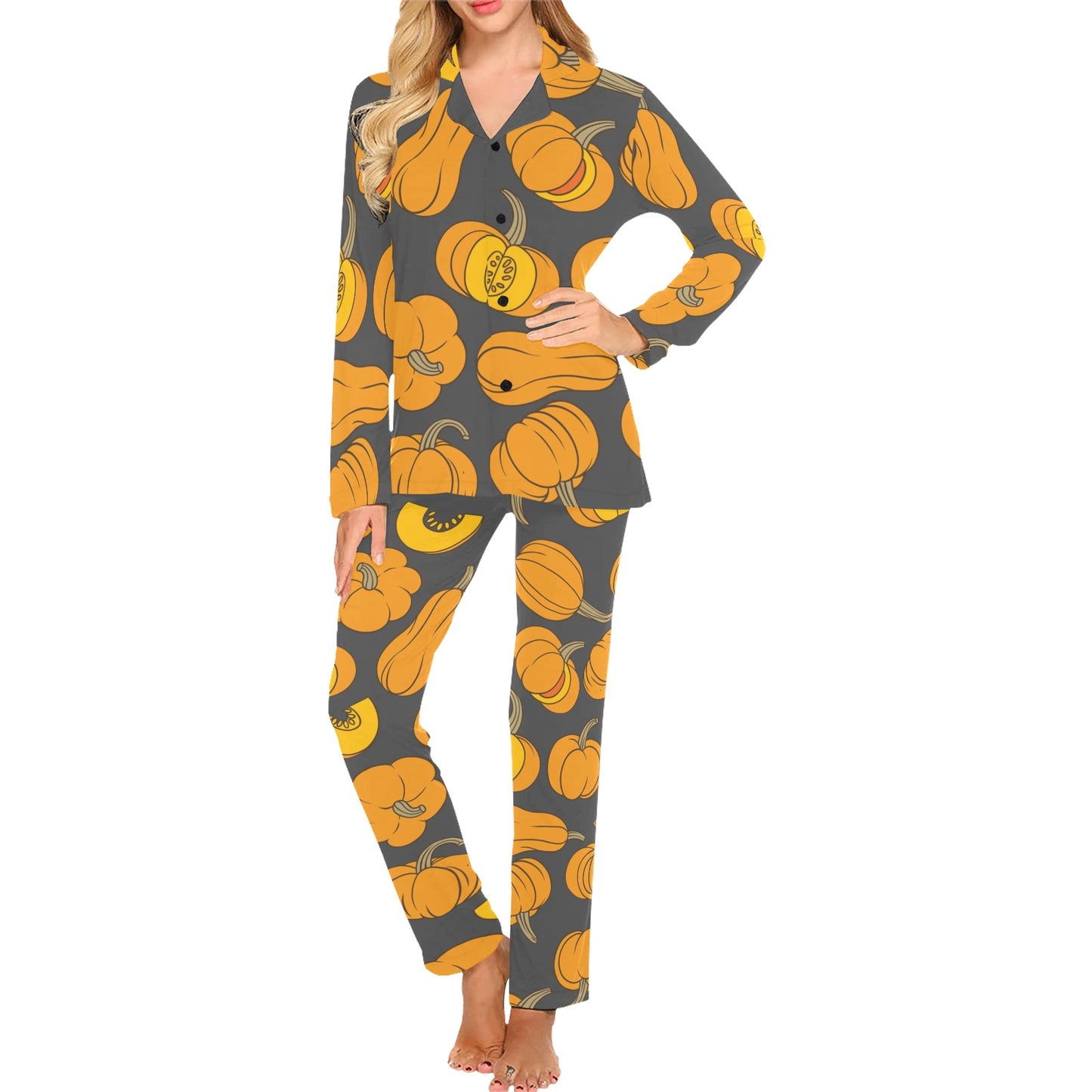 Pumpkin Pattern Print Design A03 Women's Long Pajama Set