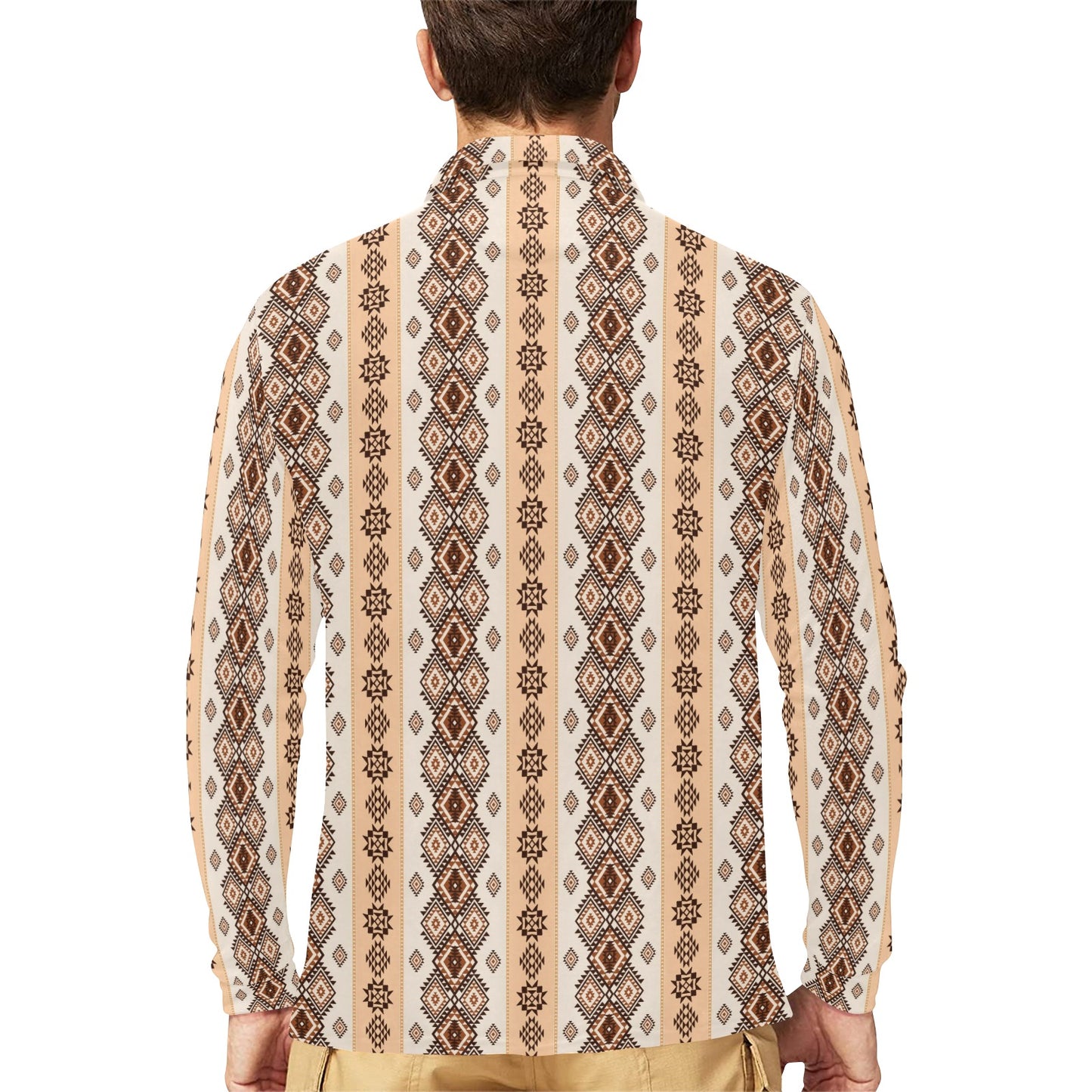 Native Classic Pattern Print Long Sleeve Polo Shirt For Men's