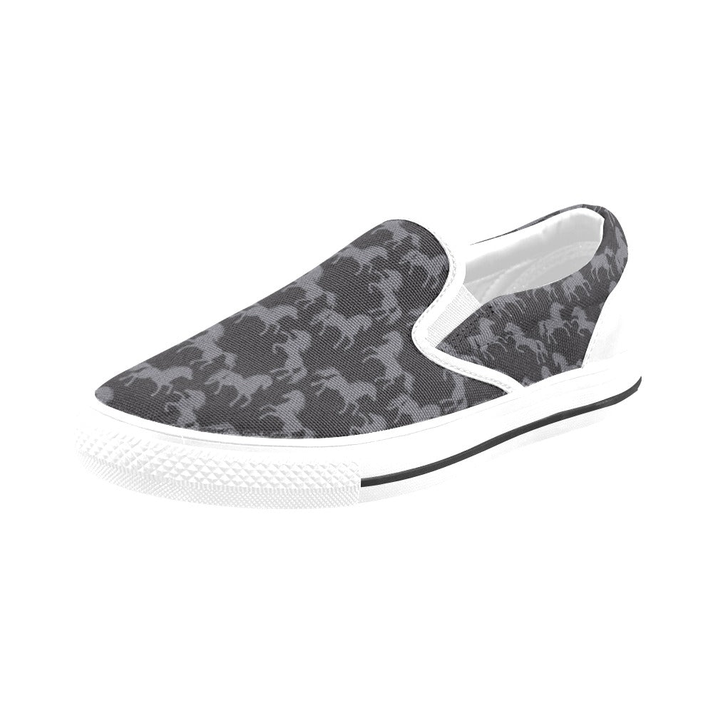Horse Print Design LKS305 White Slip Ons Canvas Women's Shoes