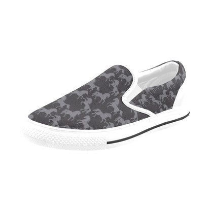 Horse Print Design LKS305 White Slip Ons Canvas Women's Shoes
