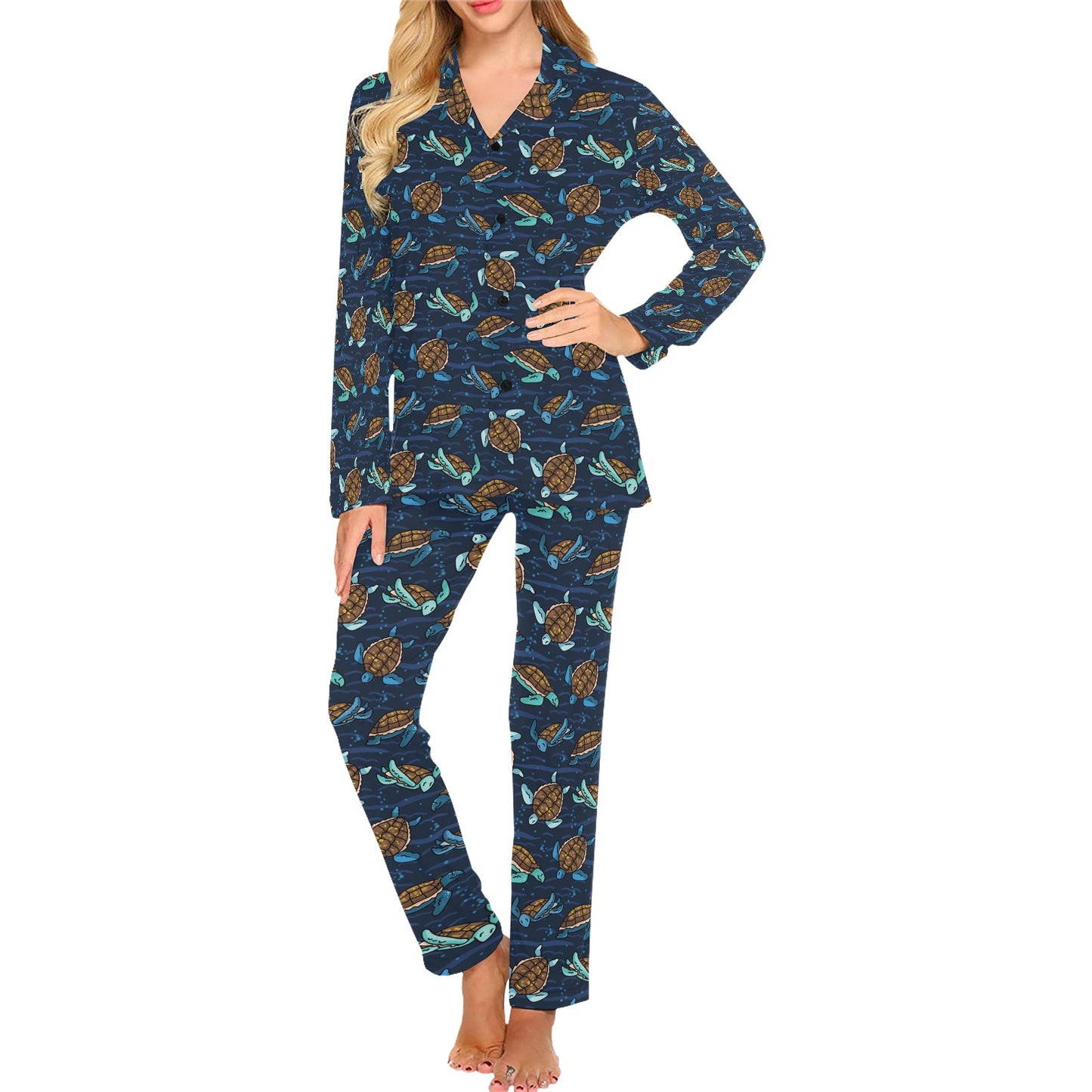 Sea Turtle Print Design LKS3011 Women's Long Pajama Set