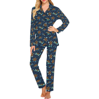 Sea Turtle Print Design LKS3011 Women's Long Pajama Set