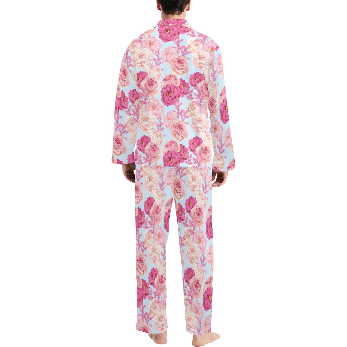 Lisianthus Pattern Print Design LT05 Men's Long Pajama Set