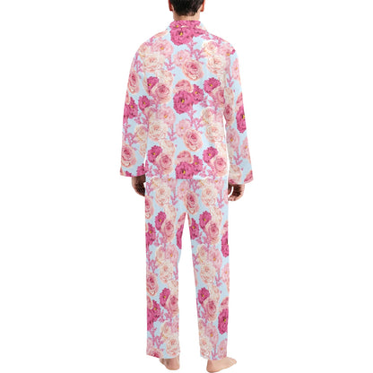 Lisianthus Pattern Print Design LT05 Men's Long Pajama Set