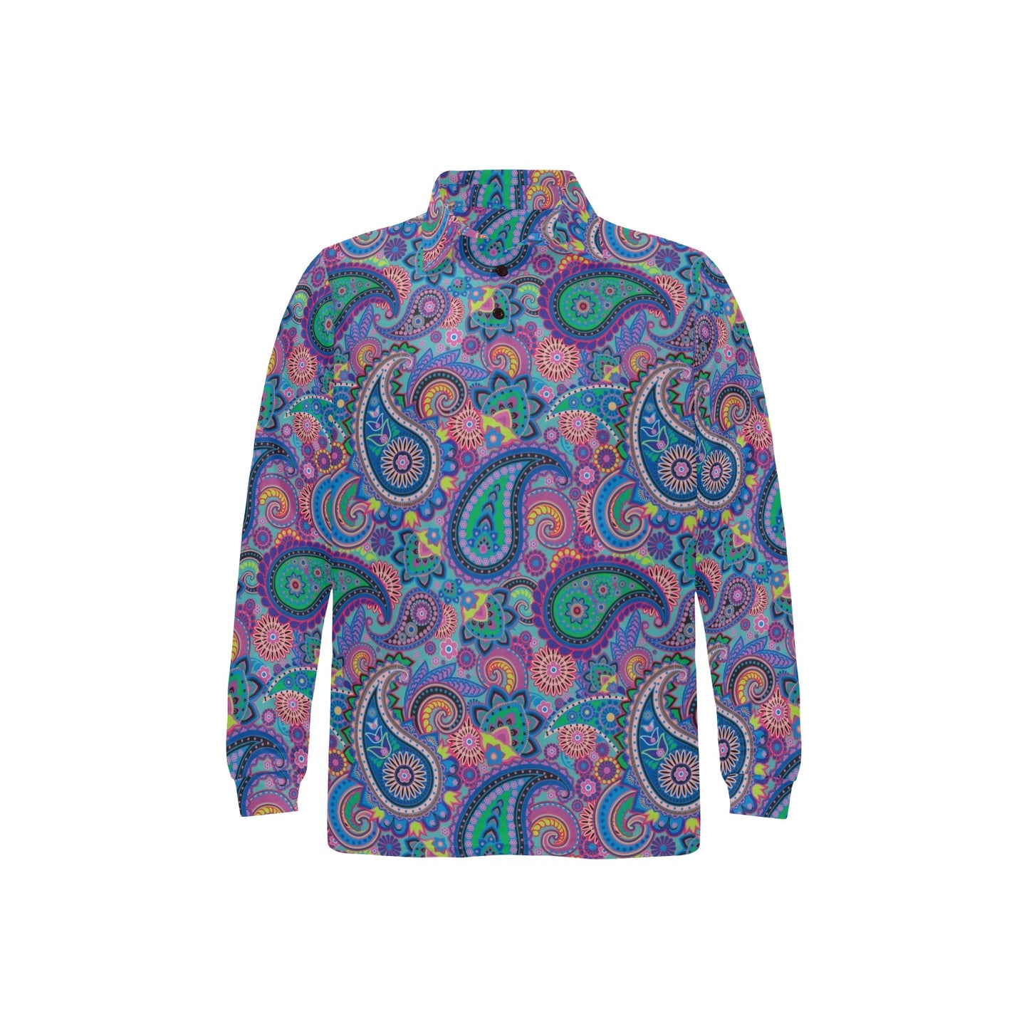 Paisley Colorful Pattern Print Design A02 Long Sleeve Polo Shirt For Men's