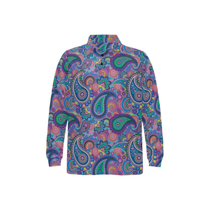 Paisley Colorful Pattern Print Design A02 Long Sleeve Polo Shirt For Men's