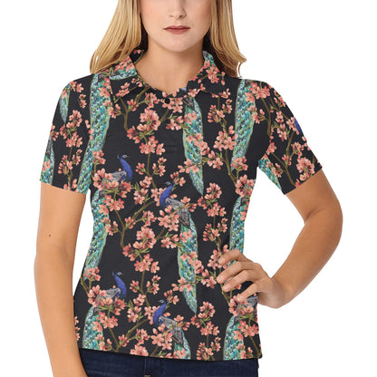 Peacock Pattern Print Design A01 Women's Polo Shirt