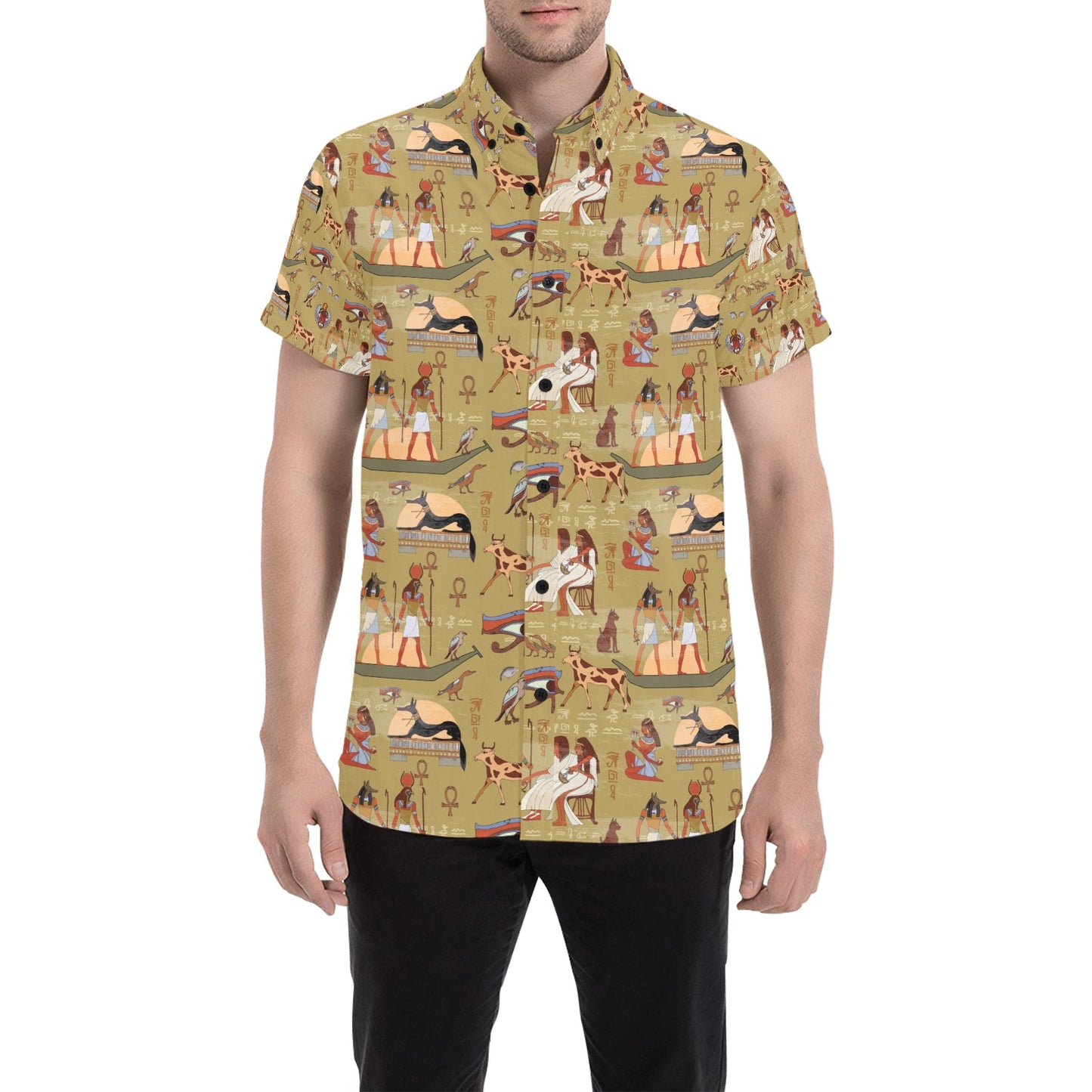 Ancient Greek Classic Pattern Design LKS305 Men Short Sleeve Button Up Shirt
