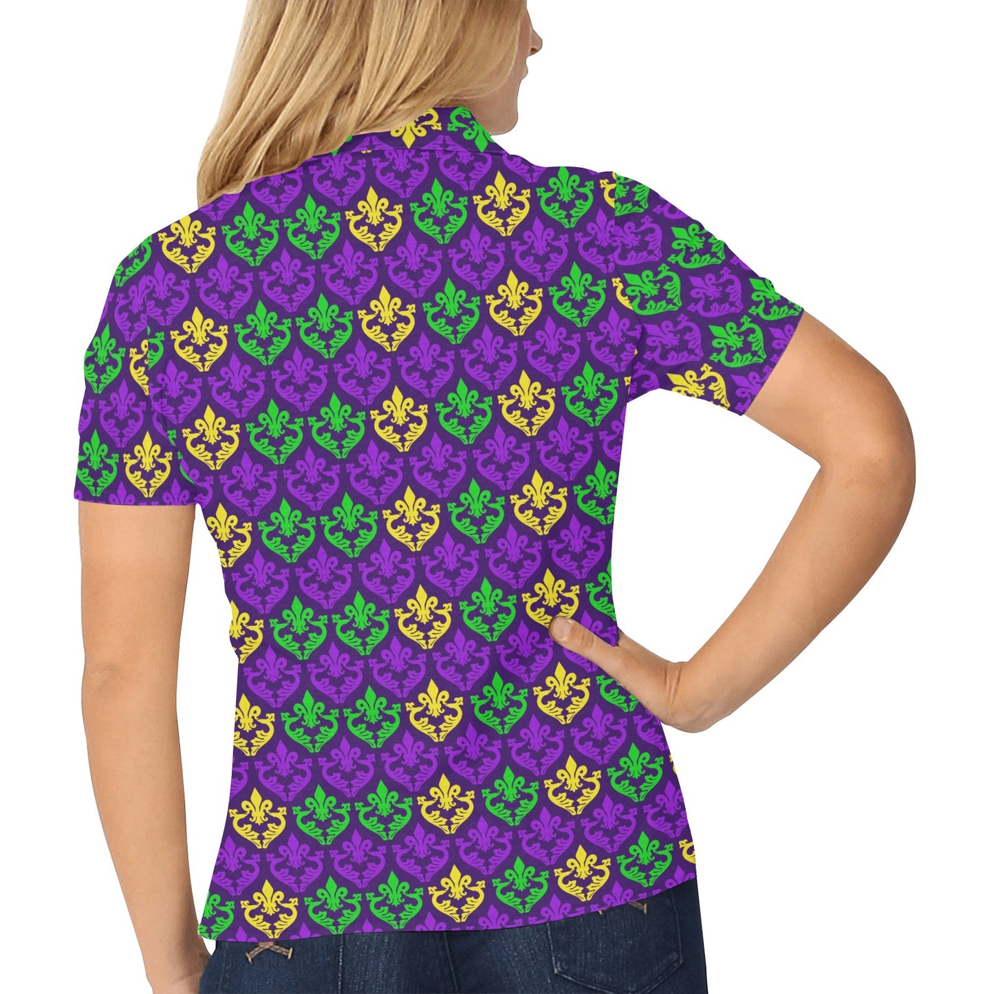 Mardi Gras Pattern Print Design 02 Women's Polo Shirt