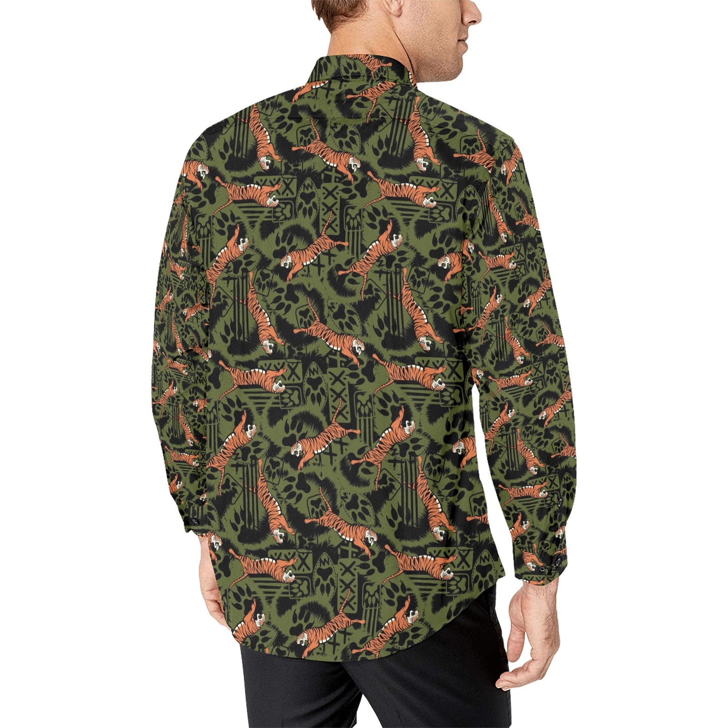 Tiger Pattern Print Design LKS303 Men's Long Sleeve Dress Shirt