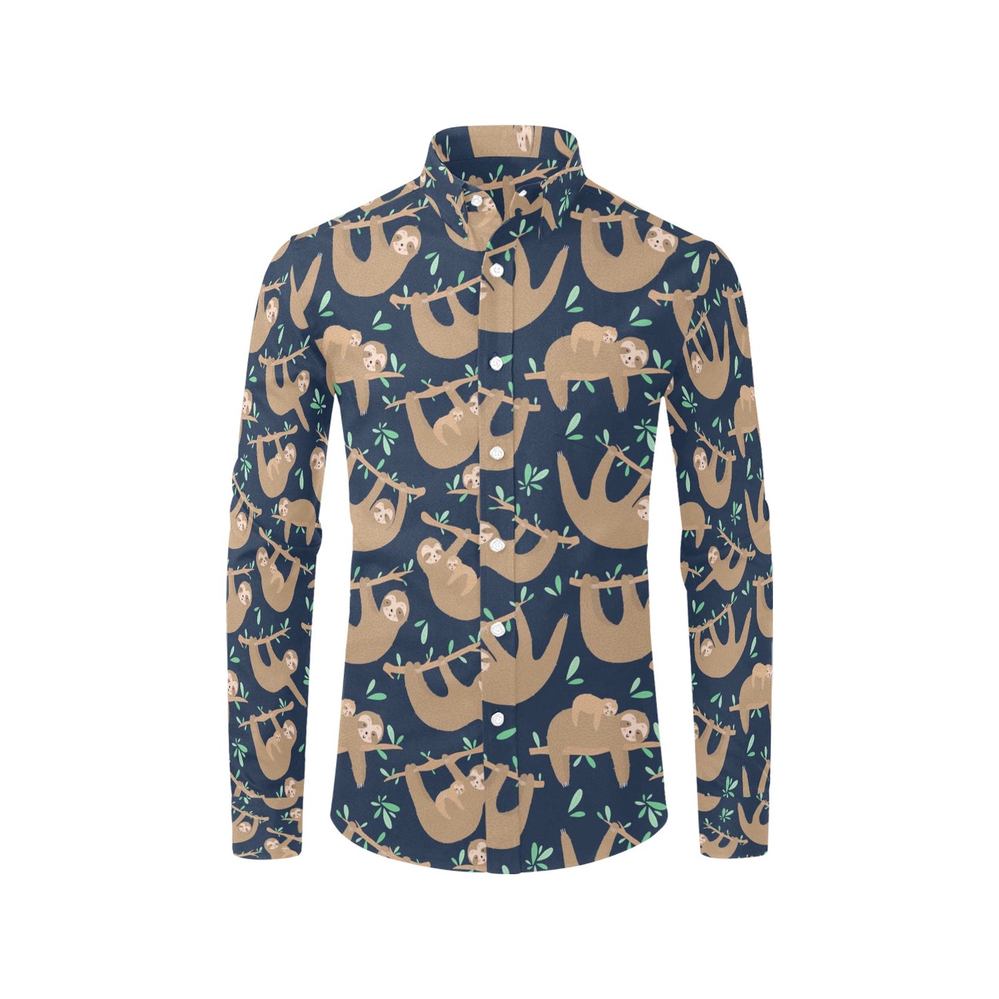 Sloth Print Design LKS307 Men's Long Sleeve Dress Shirt