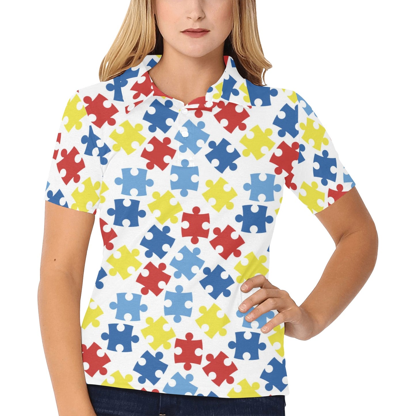 Autism Awareness Pattern Print Design 04 Women's Polo Shirt