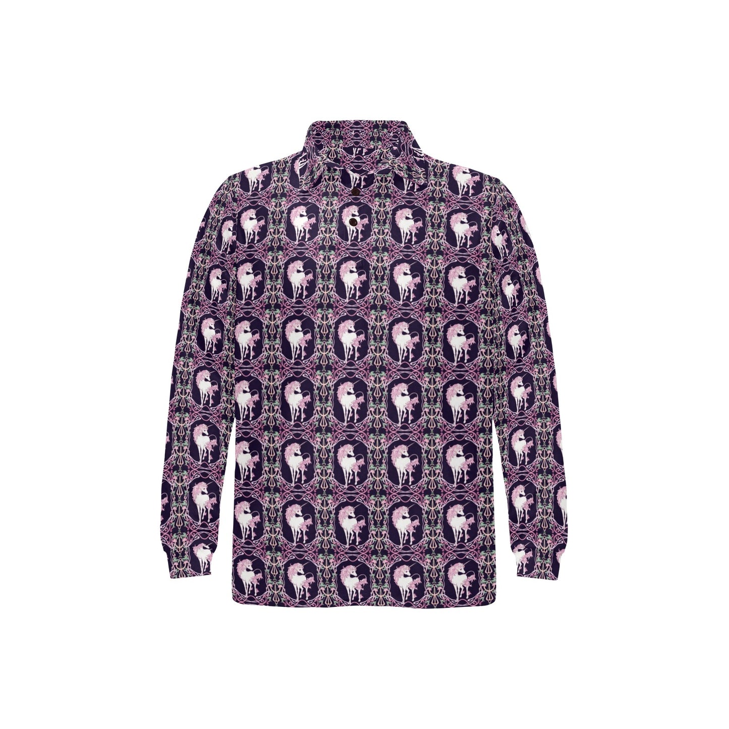 Unicorn Fantastic Flower Long Sleeve Polo Shirt For Men's