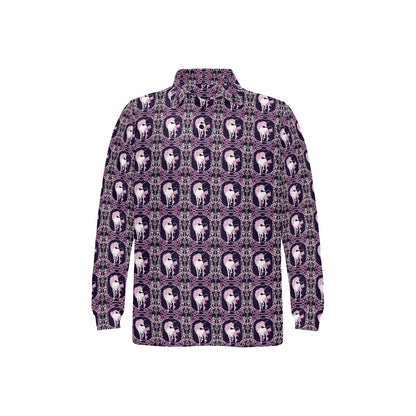 Unicorn Fantastic Flower Long Sleeve Polo Shirt For Men's