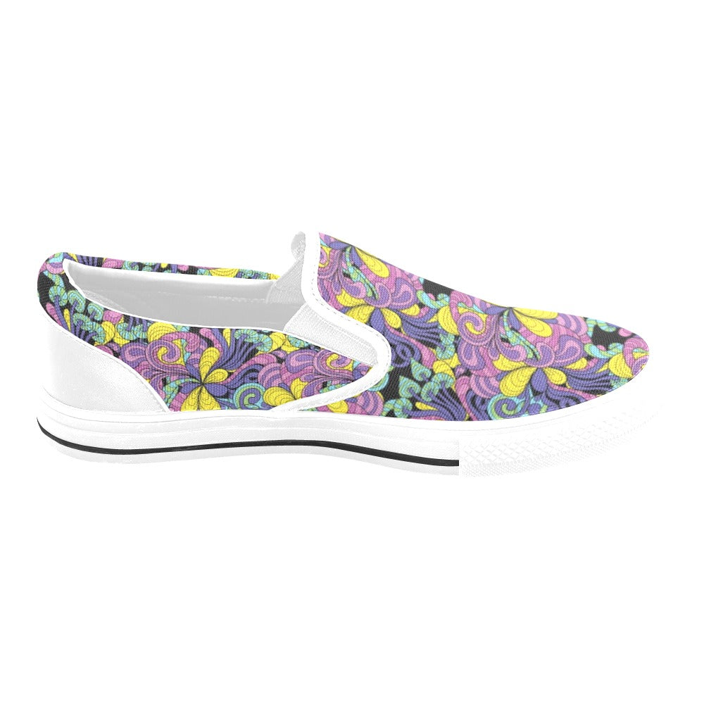 Trippy Print Design LKS305 White Slip Ons Canvas Women's Shoes